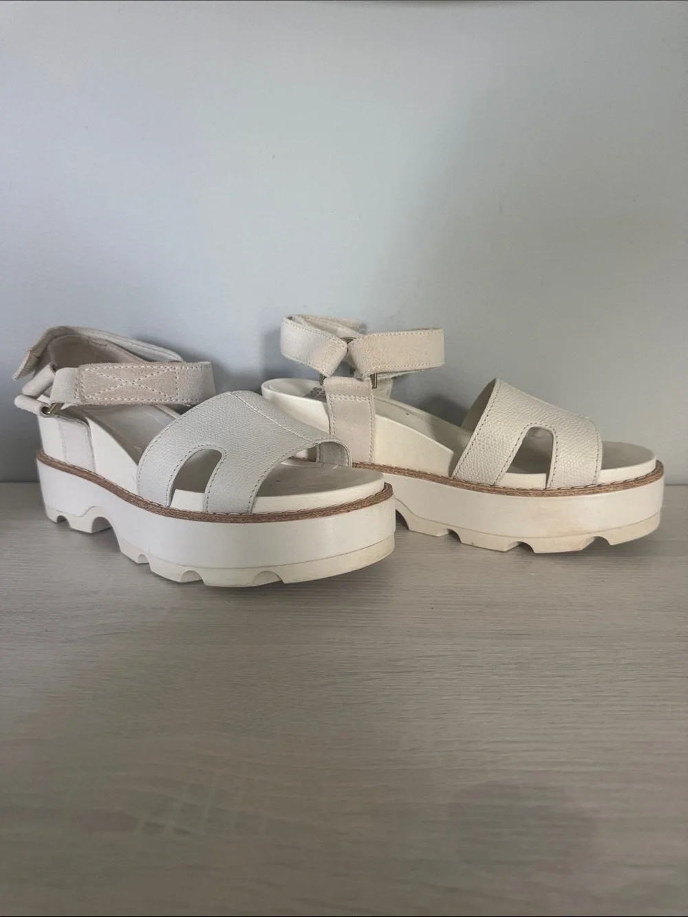 Sorel Joanie IV Ankle Strap Wedge Sandal (Women) - Chalk/Chalk 5.5